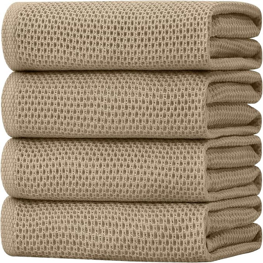 Homaxy 100% Cotton Waffle Weave Kitchen Dish Towels, Ultra Soft Absorbent Quick Drying Cleaning Towel, 20x28 Inches, 4-Pack, Tan