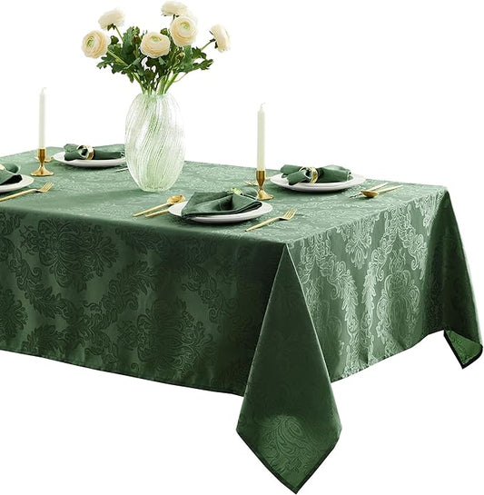 Newbridge Christmas Barcelona Damask Fabric Tablecloth, 60 x 144 Inch Rectangle, Hunter Green – No Iron, Soil Resistant Table Cover for Dining, Parties and Holidays