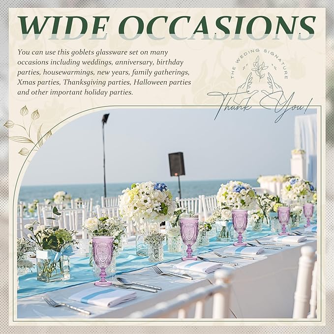 24 Pcs Plastic Goblets 7.5oz Vintage Goblet Plastic Wine Glasses Colored Retro Embossed Water Goblets for Wine Bar Juice Baby Shower Wedding Reception Grand Event Party (Purple)