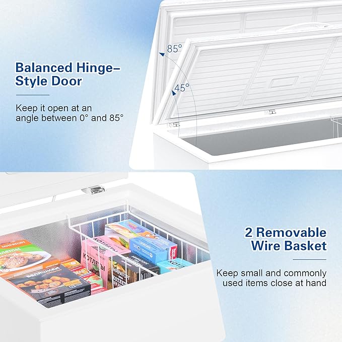 Large Chest Freezer, 14.2 Cu.ft Deep Freezer FreeStanding Top Door Freezer with 8 Adjustable Thermostat (-11.2°F to 10.4°F) and Removable Basket, Universal Wheels, Manual Defrost for Garage, White