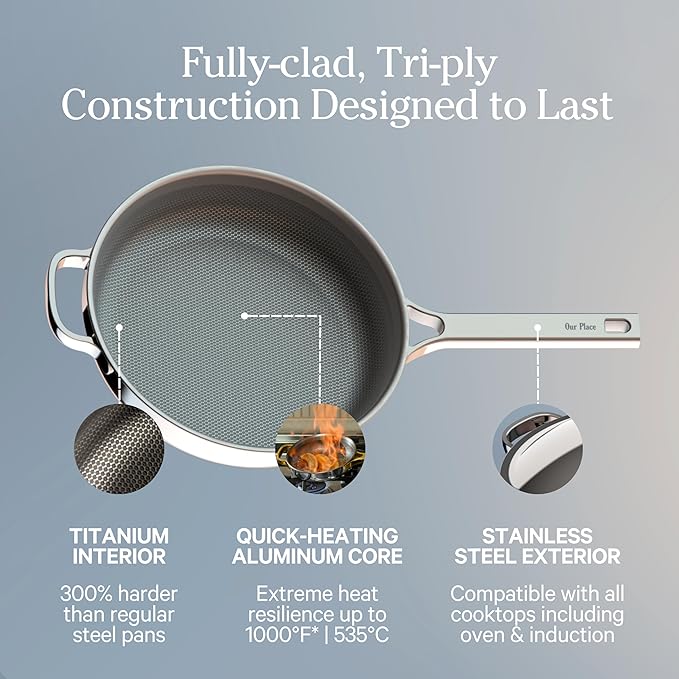 Our Place Titanium Pro Mini Cookware Duo – Always Pan & Perfect Pot with Nonstick No-Coating Technology | Tri-Ply Titanium & Stainless Steel | Safe for Oven, Induction & Cooktops up to 1000°F | Chrome