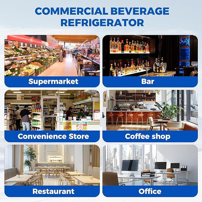 Commercial Refrigerator Beverage Cooler, 12.5 Cu.Ft Display Refrigerator with Glass Door, Drink Fridge with Led Light, 4 Adjustable Shelves, Merchandiser Refrigerator for Beer, Bar, Shop