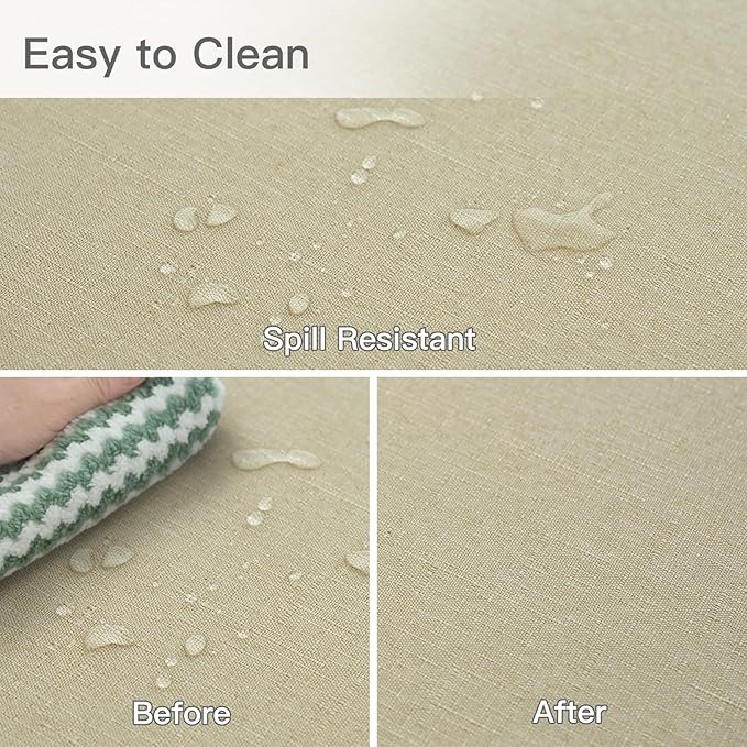 maxmill Rectangle Linen Texture Tablecloth Stain Proof Waterproof Wrinkle Free Washable Dining Table Cloth Wipeable Fabric Table Cover for Dining Room Farmhouse Tablecloths, 60 x 120 Inch, Beige