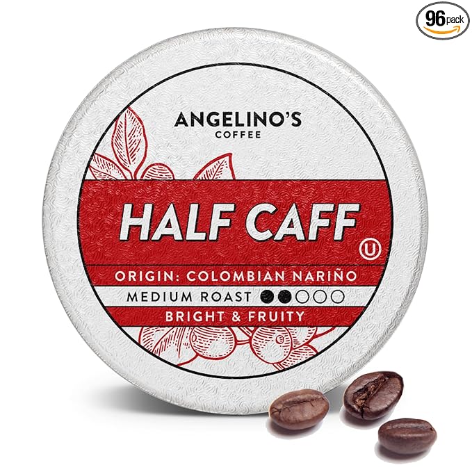 Angelino's Coffee, 96 Count, Compatible with Keurig 2.0 K-Cup Brewers (Half Caff, 96 Count)