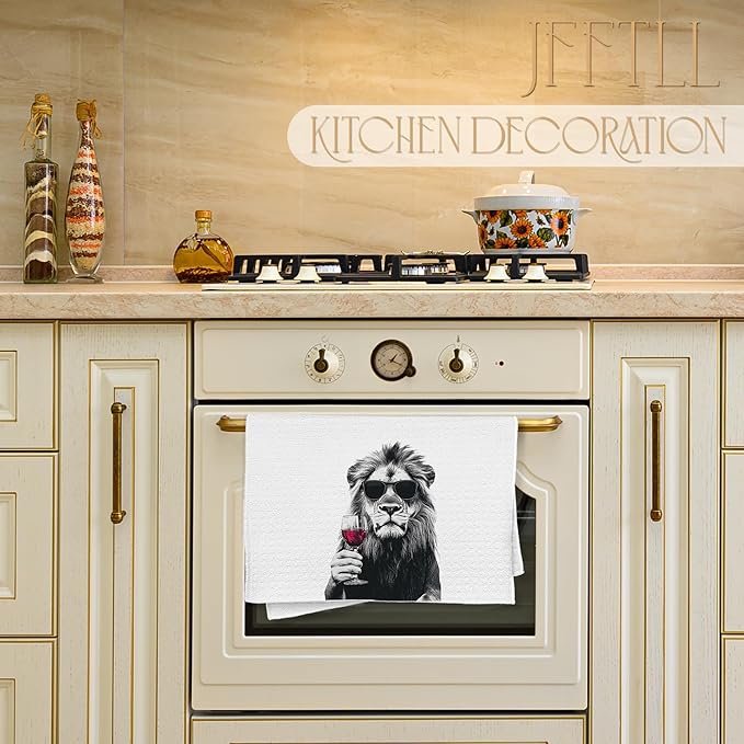 Funny Lion Kitchen Towels, Lion Lover Gifts Dish Tea Towels for Home Bar Kitchen, Wine Lover Gifts, Funny Hand Towels for Bathroom,16x24 Inch