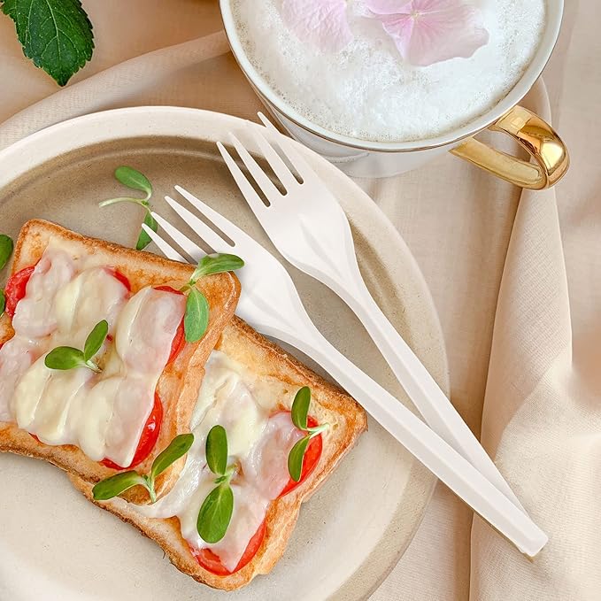 Gezond Compostable Forks 150 Count 7 Inch No Plastic Disposable Forks Heavy-duty Cutlery Set Eco-Friendly Utensils for Party Wedding Camping Office Picnic