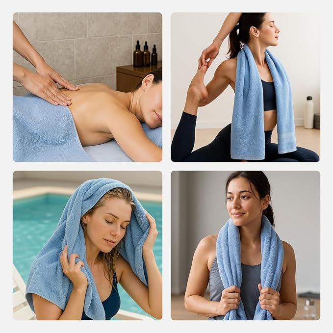 REDKISS Blue Towel Set of 8-100% Cotton Luxury Bath Towels Set for Bathroom, 600 GSM Highly Absorbent Bathroom Towel with 2 Large Bath Sheet, 2 Hand, 4 Washcloths, Blue Shower Towels for Dorm