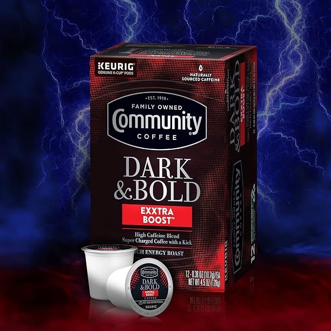 Community Coffee Dark & Bold Exxtra Boost 96 Count Coffee Pods, Compatible with Keurig 2.0 K-Cup Brewers, 24 count (Pack of 4)