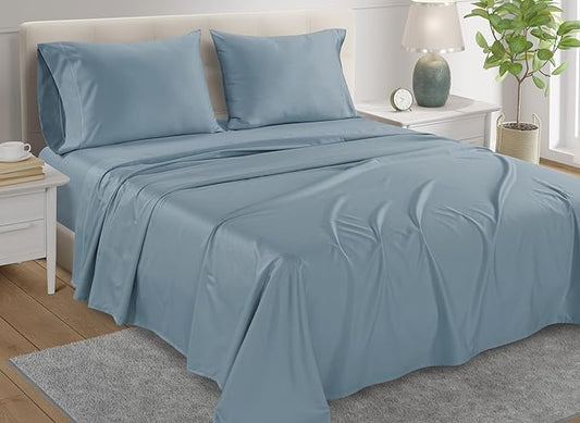 100% Egyptian Cotton Sheets For California King Size Bed, 800 TC Cal King Sheet Set, Elasticated Sheet & Pillowcase Sets, No Pill & Shrink, Soft & Comfy Naturally Cool & Breathable - French Blue