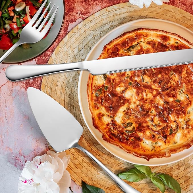 Serving Utensils 7 Pieces Stainless Steel Flatware include Cake Knife Server Large Spoon Spatula Big Fork Pefect For Festival Parties Buffet Catering Silverware