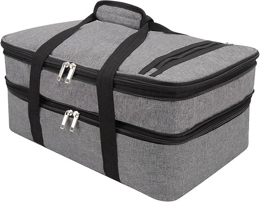 Lestyn Insulated Casserole Carrier Bag - Double Decker Portable Lunch Transport Tote Bag Fits 9"x13" Lasagna Baking Dish to Keep Food Hot/Cold for Gathering/Potluck Parties/Cookouts/Picnics -Gray