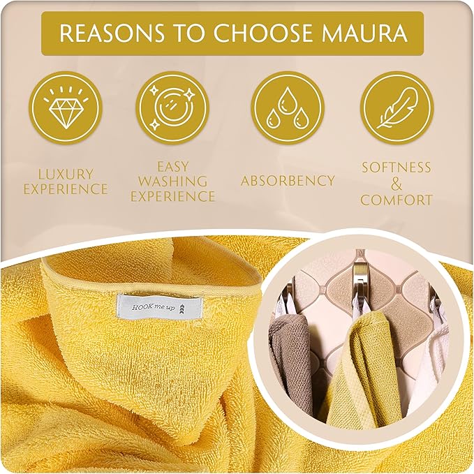 MAURA Basics Performance Bath Towels 100% Turkish Cotton with Hook Loops. Extra Large Luxury Absorbent Plush Towel Sets for Bathroom, Daily Use American Standard Size 27”x54”, Yellow
