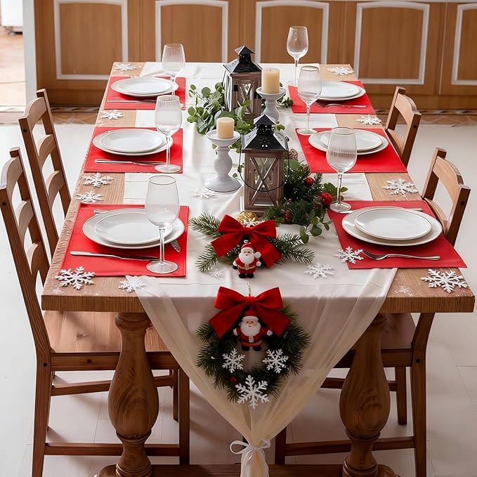 Cloth Red Placemats Set of 8, Linen Type Fabric Placemats Machine Washable Heat Resistant Placemats Polyester Place Mats for Halloween, Thanksgiving, Christmas and Valentine Dining Table (Red)