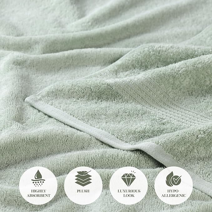 Superior Egyptian Cotton Bath Towel Set, Home Bathroom Towels, Master, Guest Bath, Decor Essentials, Quick Dry, Absorbent, Large Body Towels, Spa, Hotel, Resort, Adult, Kids, Set of 2, Sage