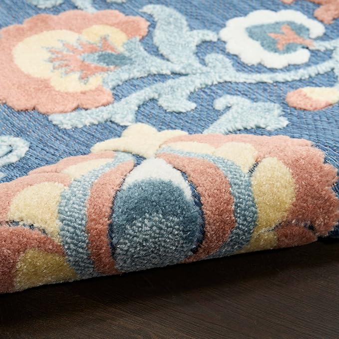 Nourison Home Aloha Blue Rose 3'6" x 5'6" Area Rug - Easy Clean, Non Shedding, Bed Room, Living Room, Dining Room, Kitchen (4' x 6')