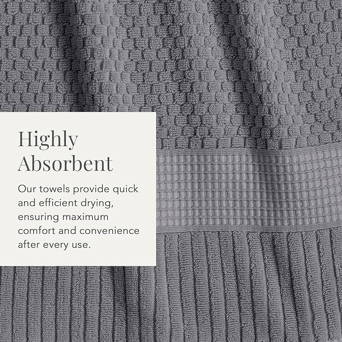 NY Loft 100% Cotton Towel Set 6 Piece | Super Soft & Absorbent Quick-Dry 2 Bath Towels 2 Hand Towels & 2 Washcloths |Textured and Durable Cotton | Trinity Collection (6 Piece Set, Charcoal Grey)