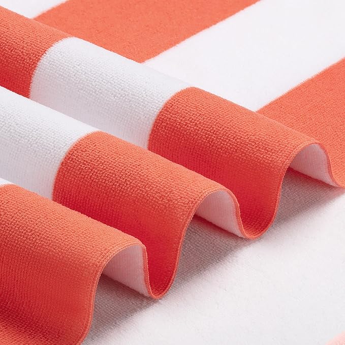 WILFA Extra Large Beach Towel - Oversized Mircofiber 40 x 70 inches, XL Striped Lightweight Pool Towel, Big Cabana Swim Travel Towel for Adults Mens Women,Coral