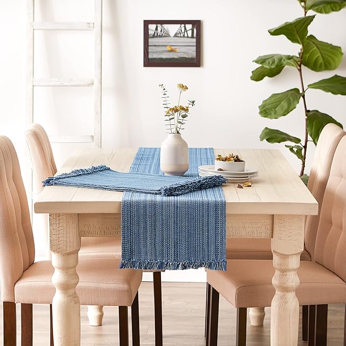DII Variegated Tabletop Collection, Table Runner, 13x72, Nautical Blue