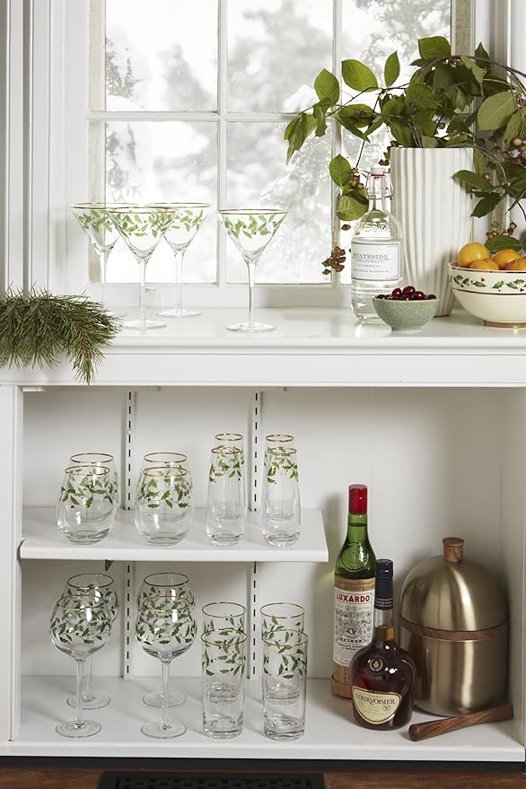 Lenox 893570 Holiday Decal 4-Piece Martini Glass Set, Christmas Dinnerware, Hosting