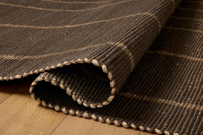 Loloi Leanne Ford Weatherstaff Collection WTS-01 Espresso/Natural 8'-6" x 11'-6" Area Rug Jute, Striped, Neutral, Living Room, Bedroom, Dining Room