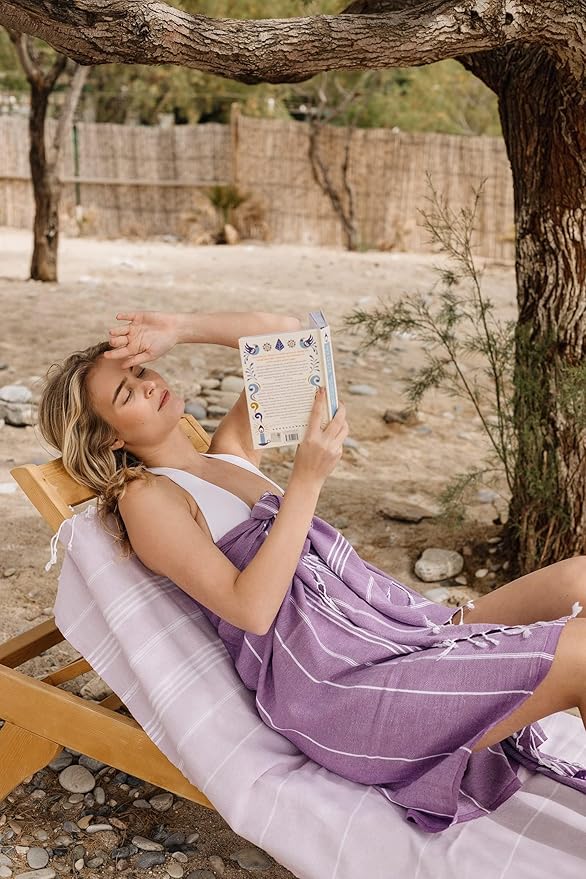 Madamelique Turkish Beach Towel Oversized - 39 x 74 - Quick Dry - Sand Free - Extra Large - Prewashed Beach Towels - Summer Gift - Beach Essentials - Travel Towel (Mediterranean Without Bag, Lilac)