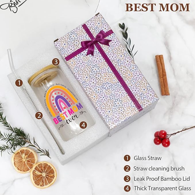 Best Mom Ever Birthday, Mothers Day, Christmas Mom Gifts from Daughter Son，Gift Ideas for Mama,Wife - 16 Oz Coffee Glass（Best Mom）