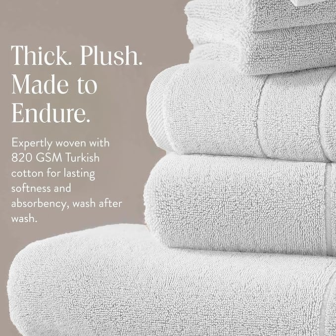 Brooklinen Super-Plush Turkish Cotton Bath Towels - Set of 4 - Cotton, 820 GSM, Highly Absorbent, Machine Washable, Perfect for Home & Bathroom (30" x 58", Solid White)
