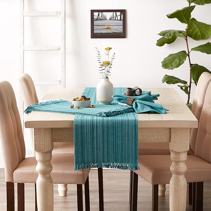 DII Variegated Tabletop Collection, Table Runner, 13x72, Teal