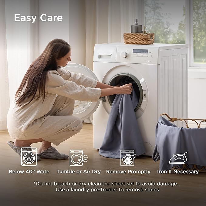 Bedsure King Size Sheets Set, Cooling Sheets for Hot Sleepers, Rayon Derived from Bamboo, Breathable & Soft, Deep Pocket Up to 16 Inches, Hotel Luxury Silky Bedding, Dark Grey