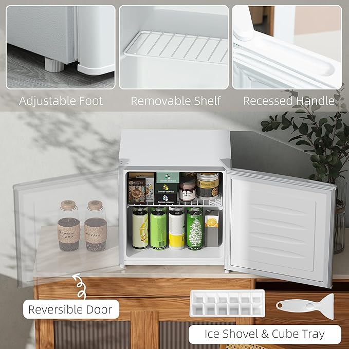 HOMCOM Mini Freezer Countertop, 1.1 Cu.Ft Compact Upright Freezer with Removable Shelves, Reversible Door for Home, Dorm, Apartment and Office, White