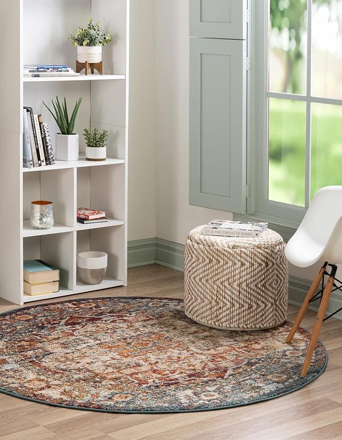 Unique Loom Isabella Collection Area Rug - Adjani (3' 3" Round, Multi/ Beige)