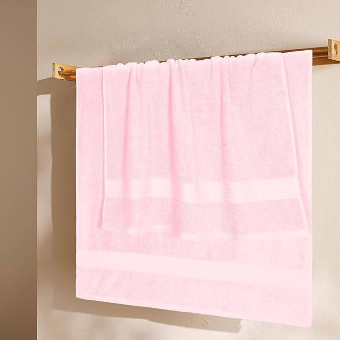 GLAMBURG Premium Cotton 4 Pack Bath Towel Set - 100% Pure Cotton - 4 Bath Towels 27x54 - Ideal for Everyday use - Ultra Soft & Highly Absorbent - Pink
