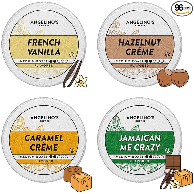 Angelino's Coffee, 96 Count, Compatible with Keurig 2.0 K-Cup Brewers (Flavored Variety, 96 Count)