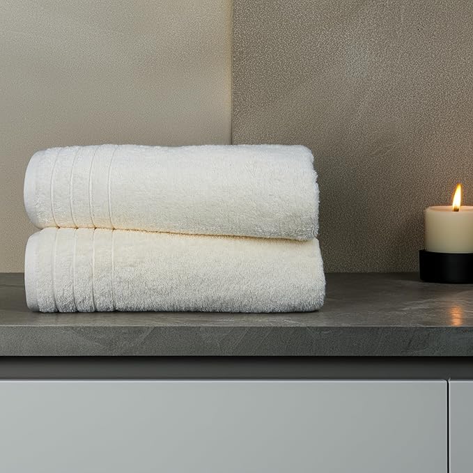Tens Towels Pack of 4 Extra Large Bath Towels 30 x 60 Inches, 100% Cotton, Larger & Lighter Weight, Quicker to Dry, Super Soft and Absorbent, Perfect for Bathroom, Cream