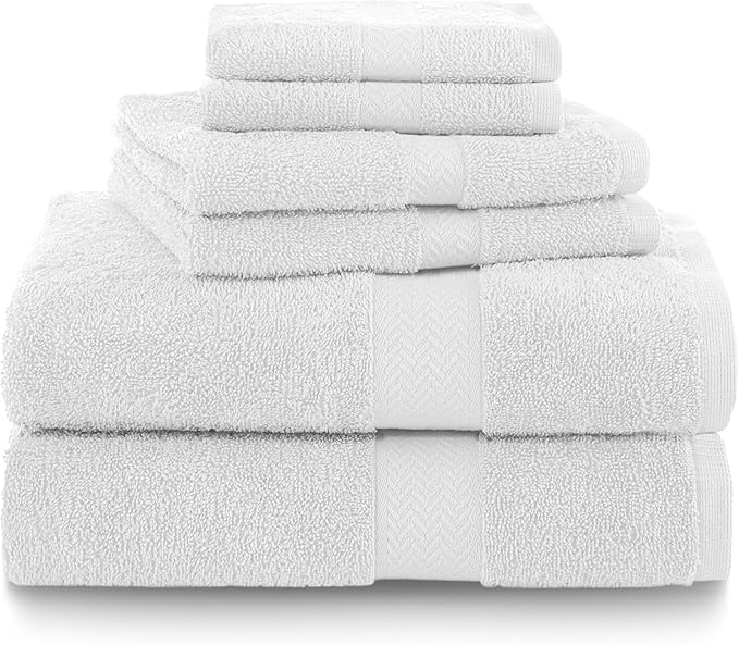 Martex 6-Piece Luxury 100% Cotton Towel Set | Quick Dry | Super Absorbent | Super Soft 100% Ringspun Cotton Towels | 2 Bath Towels | 2 Hand Towels | 2 Wash Cloths | White