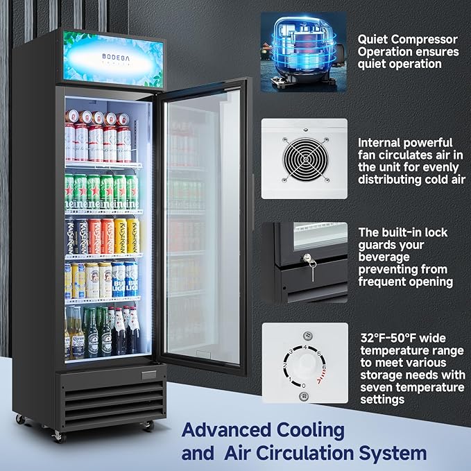 BODEGA BODEGACOOLER Commercial Beverage Refrigerator and Cooler, Commercial Merchandiser Refrigerator with Soft LED Light, Adjustable Shelves, Display Cooler with 192 cans & 120 bottles,9.0 Cu.Ft.