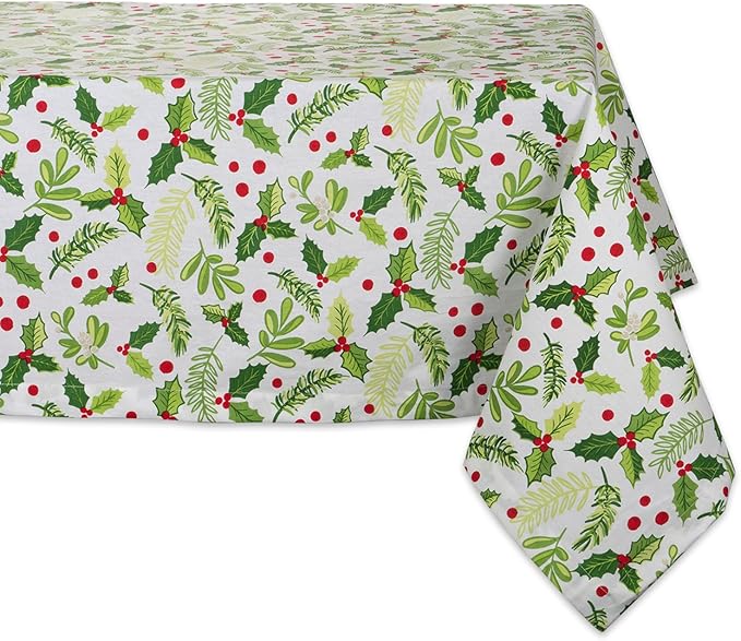DII Boughs of Holly Collection Decorative Holiday Dining Table & Kitchen Décor, Square Tablecloth, 52x52, Christmas Greenery