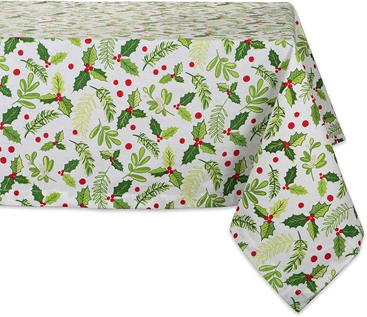 DII Boughs of Holly Collection Decorative Holiday Dining Table & Kitchen Décor, Square Tablecloth, 52x52, Christmas Greenery