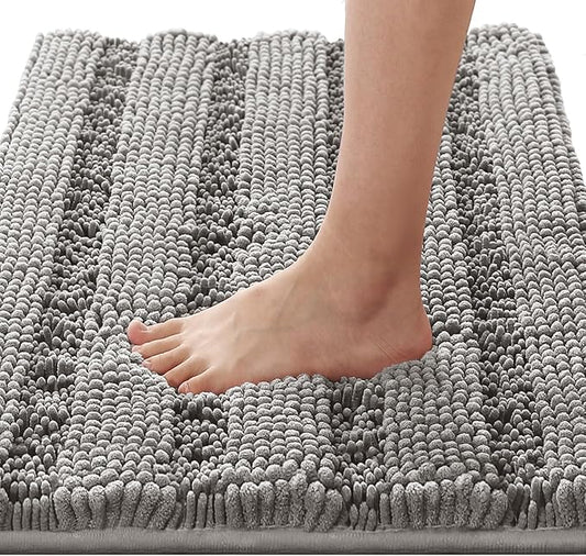 H.VERSAILTEX Bathroom Rugs Bath Rugs for Bathroom Non Slip Bath Mats Extra Thick Chenille Striped Rug 17" x 24" Absorbent Soft Shaggy Washable Dry Fast Bath Mats for Bath Room Floor - Dove