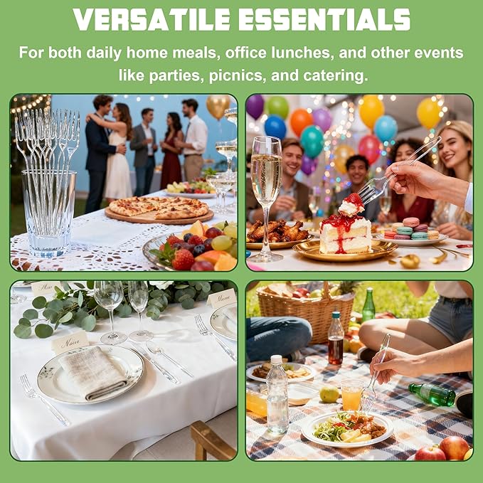 Zcaukya 100 Count Disposable Plastic Forks Set, Clear Plastic Forks Bulk, Heavy Duty Solid Utensils for Parties, Catering, and Everyday Use