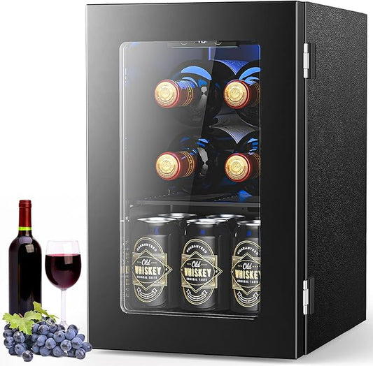 Wine Fridge Freestanding Counter-top, 24 Cans Wine Cellar Drink Cooler for Soda, Canned Beer, Adjustable Digital Temperature Control for Home Dorm Office, Black