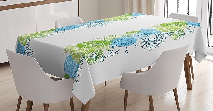 Ambesonne Pastel Tablecloth, Pastel Toned Snowflakes with Xmas Elements Noel Winter Tradition Design, Rectangular Table Cover for Dining Room Kitchen Decor, 52" X 70", Lime Green