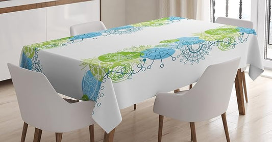 Ambesonne Pastel Tablecloth, Pastel Toned Snowflakes with Xmas Elements Noel Winter Tradition Design, Rectangular Table Cover for Dining Room Kitchen Decor, 52" X 70", Lime Green