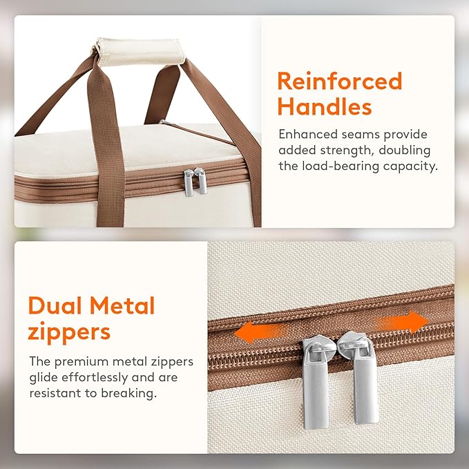 Lifewit Double Decker Insulated Casserole Carrier for Hot or Cold Food, Casserole Dish with Lid and Carrying Case, Lasagna Holder for Potluck Parties/Picnic/Cookouts, Fits 9"x13" Baking Dish, Beige