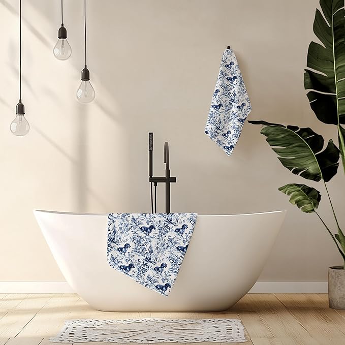 Chinoiserie Dachshund Kitchen Towels, Blue and White Floral Botanical Dachshund Decorative Dish Tea Towels Set of 2, Grandmillennial Weiner Dog Hand Towels for Kitchen Bathroom, 16x24 Inch