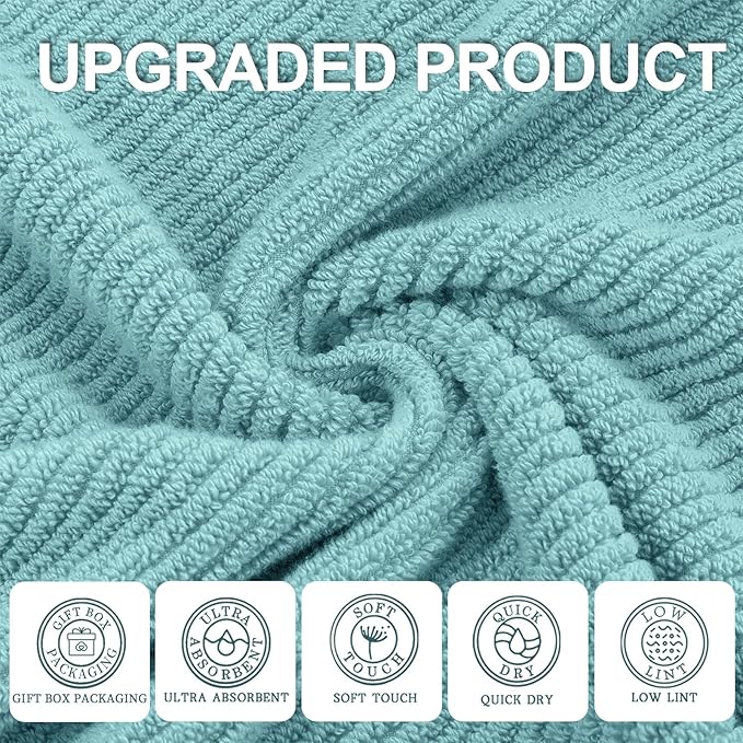 Luxury Bath Towels, 4PC Large 30" x 56" - 100% Cotton | Quick Dry | Hotel Quality | Thick | Soft | Absorbent, Lightweight Bath Towels, Shower Towel for Bathroom, Towel Gift Set, Aqua Teal