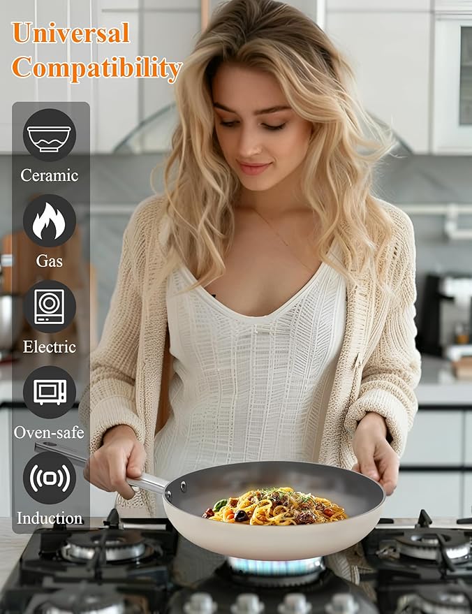 Nonstick Ceramic Cookware Set Healthy Pots And Pans Set Induction Kitchen Cookware sets Non Toxic Pots And Pan Set,PFOA ＆ PTFE Free (18 pcs)