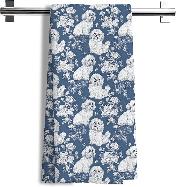 Shih Tzu Dog Gifts for Blue Chinoiserie Floral Decor Kitchen Towels，Blue Shih Tzu Dog Grandmillennial Decorative Dish Tea Towels for Kitchen Bathroom,16x24 Inch