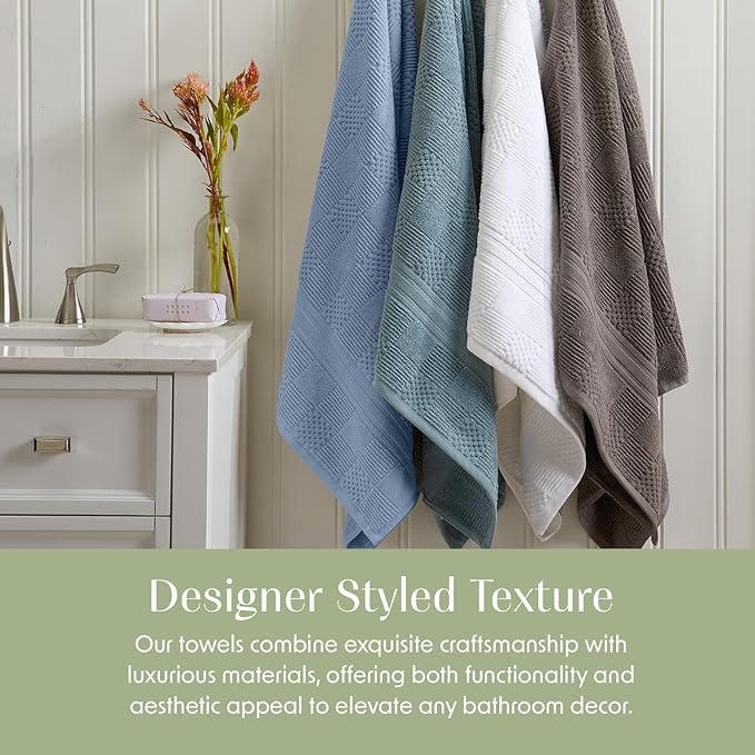 Springtree Home 100% Cotton Bath Towel Set of 4 | Blue Towels | Geometric Textured Design | Absorbent & Quick-Dry | 4 Bath Towels | Oeko-TEX® Standard 100 Cotton | Myla Collection - Blue Cashmere