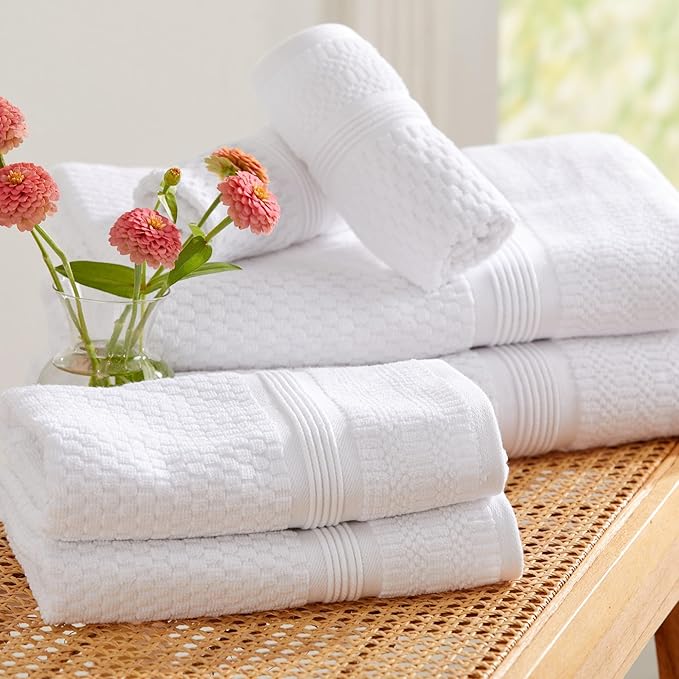 Market & Place 100% Cotton Waffle Textured Bath Towels Set of 4 | Super Soft Quick Dry Bath Towels | Decorative Towels for Bathroom | Zoey Collection (White)